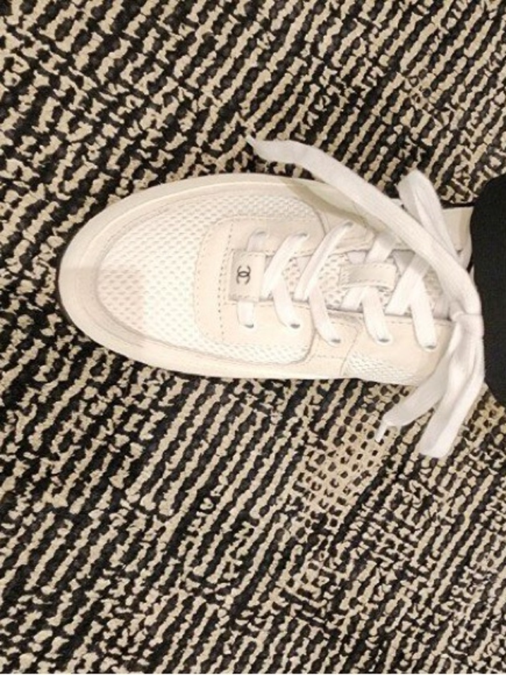 CHANEL White and Black Chunky Logo Sneaker - Picture 3 of 4